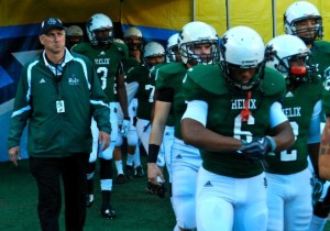 Coach Starr leads his team to the field at Qualcomm Stadium.