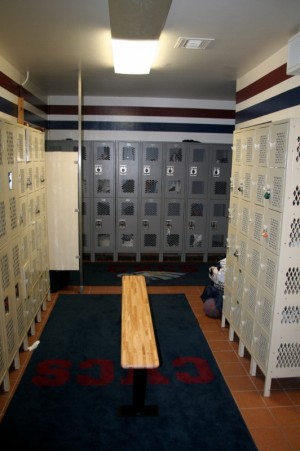 Just two simple new paint stripes, a few benches and new lockers really changed this place.