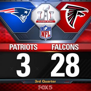 Patriots 28-3 Super Bowl Scoreboard